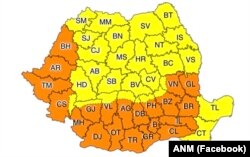 Jumătate din județele țării vor fi luni, 17 iulie sub avertizare de Cod portocaliu, de căldură persistentă, caniculă și disconfort termic accentuat.