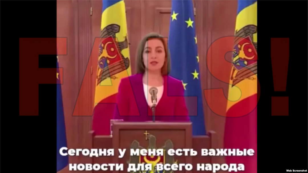 Imagine dintr-un clip video deepfake, ce o reprezintă pe președinta Maia Sandu, promovat pe rețeaua de socializare Facebook.