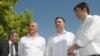 Nebojša Medojević (PzP), Srđan Milić (SNP), Andrija Mandić (NOVA) i Neven Gošović (SNP) danas na glavnom podgoričkom trgu povodom početka predizborne kampanje, foto: Savo Prelević