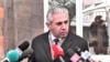 Armenia - Edgar Ghazarian speaks to journalists outside a court in Yerevan, February 22, 2025.