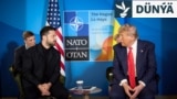ABŞ-nyň prezidenti Donald Tramp (sagda) we Ukrainanyň prezidenti Wolodymyr Zelenski. Gaaga. 25-nji iýun, 2025 ý.